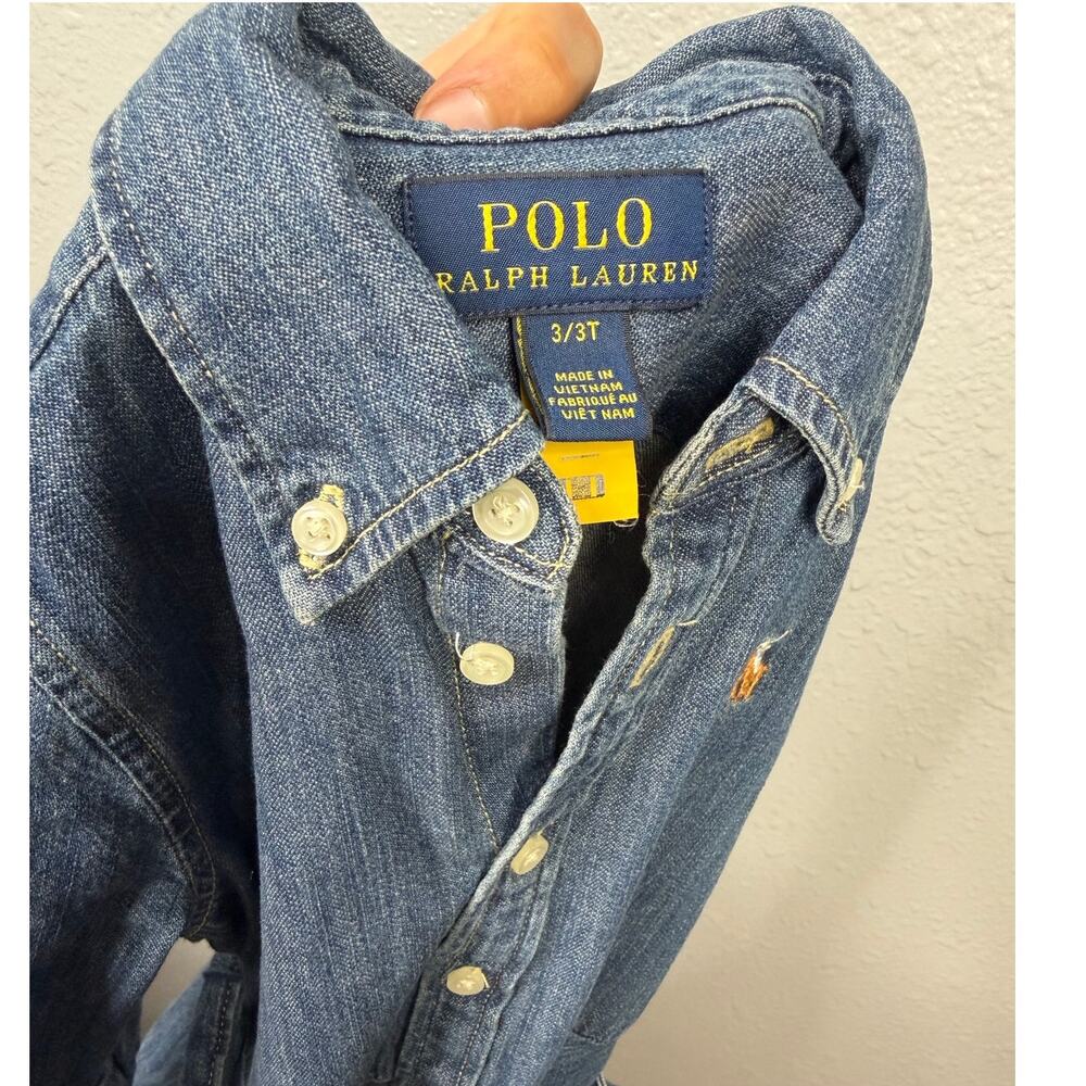 Ralph Lauren Blue Belted Cotton Denim Shirtdress / Size-3-3T - Picture 8 of 16
